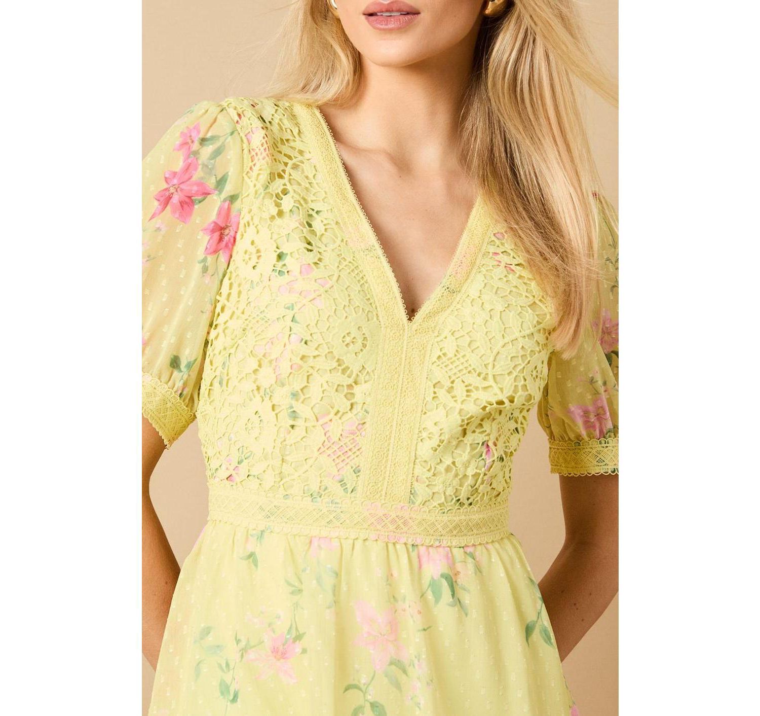 Women's Lace Bodice Tiered Midi Dress