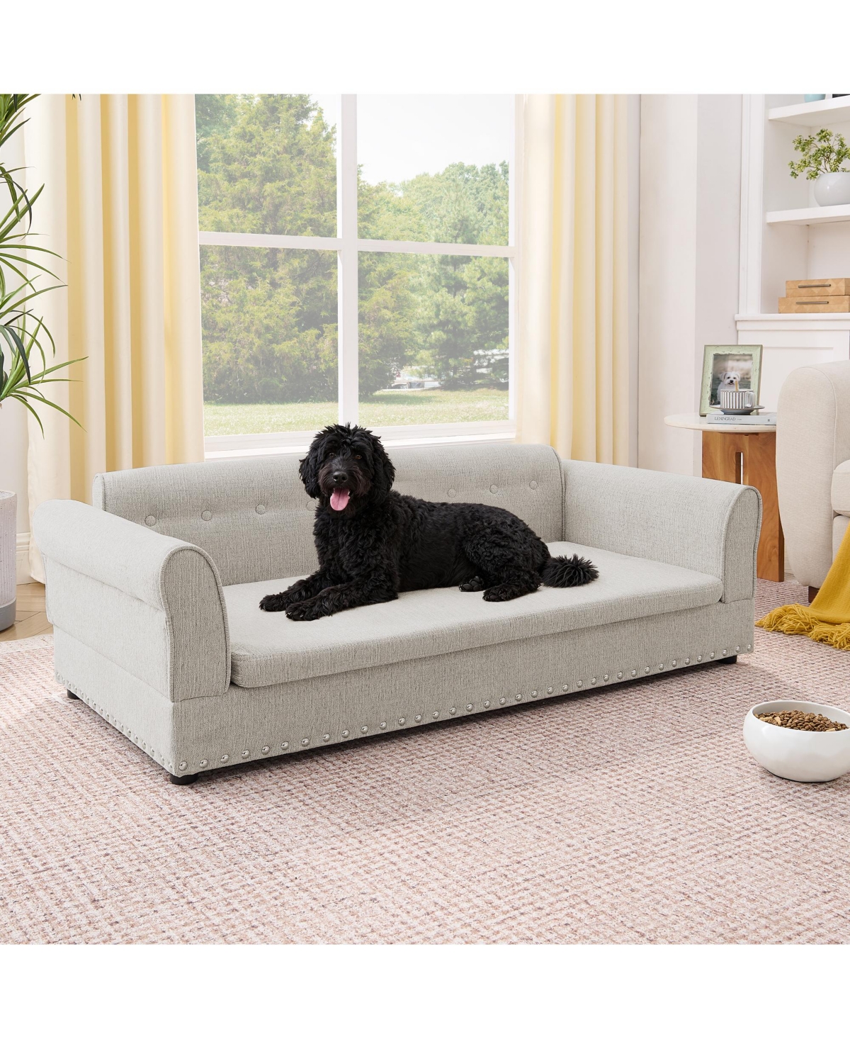 Clihome 55 Inch Dog Sofa for MediumandLarge Dogs, Modern Elevated Bed with Armrests, Backrest