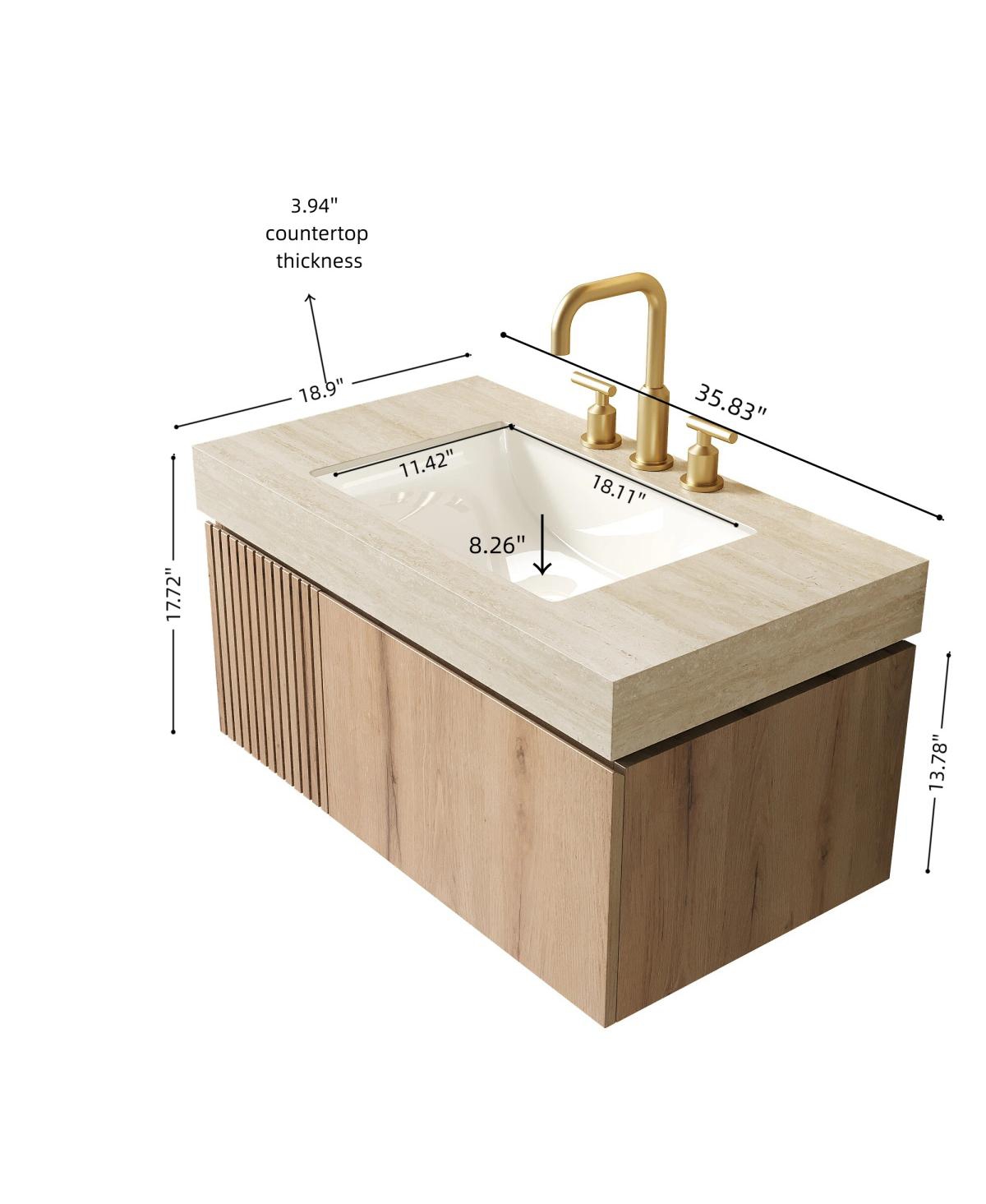 Sillysis Wall Mounted Bathroom Vanity with Sintered Stone Top, Plywood Storage Cabinet and Ceramic Basin