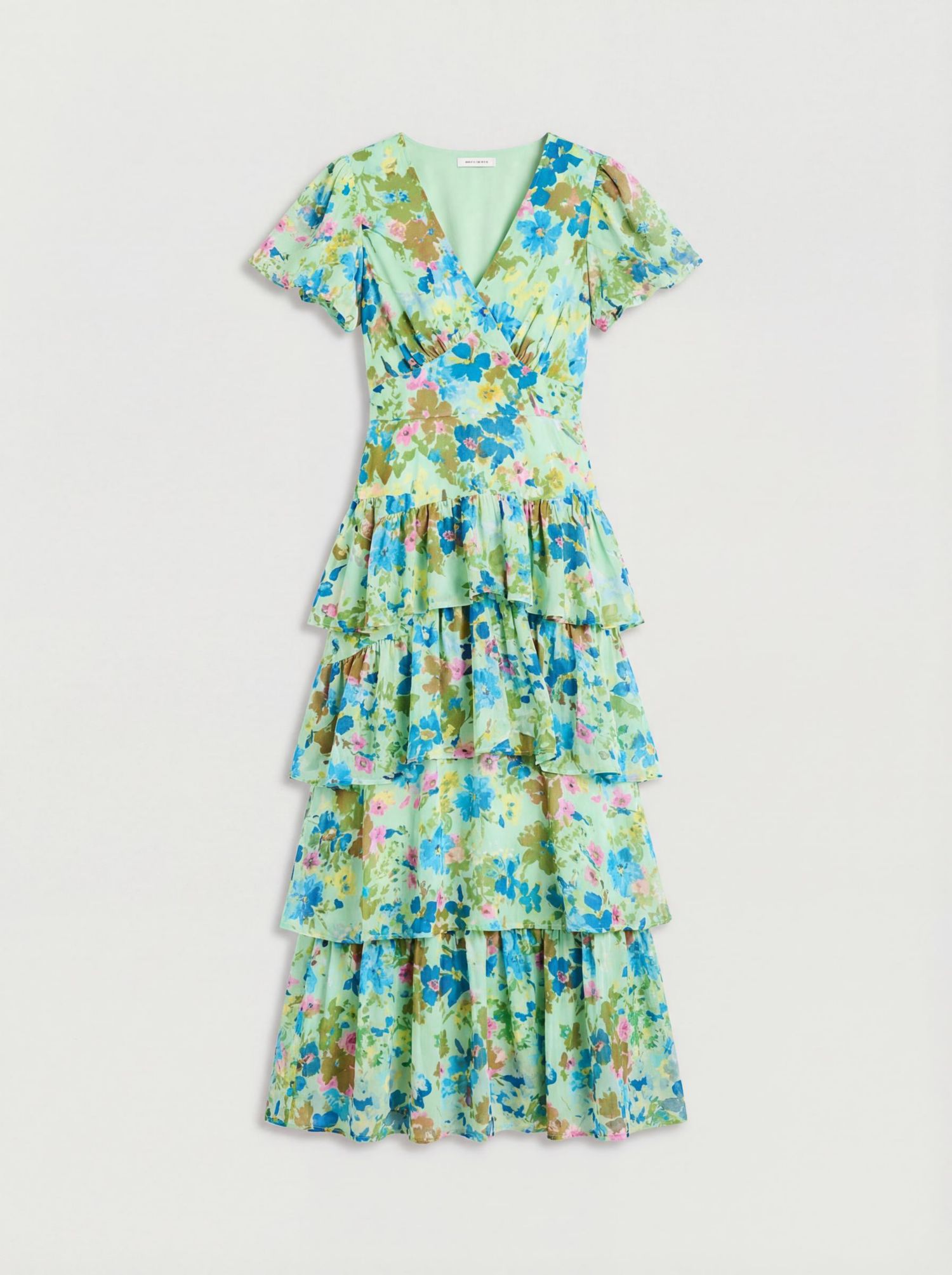 Women's Waist Puff Sleeve Tiered Midi Dress