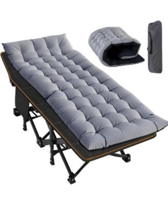 Folding Camping Cot with Mat: 75"x28". Heavy Duty 1200D Oxford Outdoor Bed for Adults with Carry Bag. Portable Travel Camp Bed