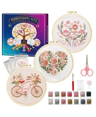 Embroidery Kit Beginner Heart Pattern Hand Stitching Craft Box