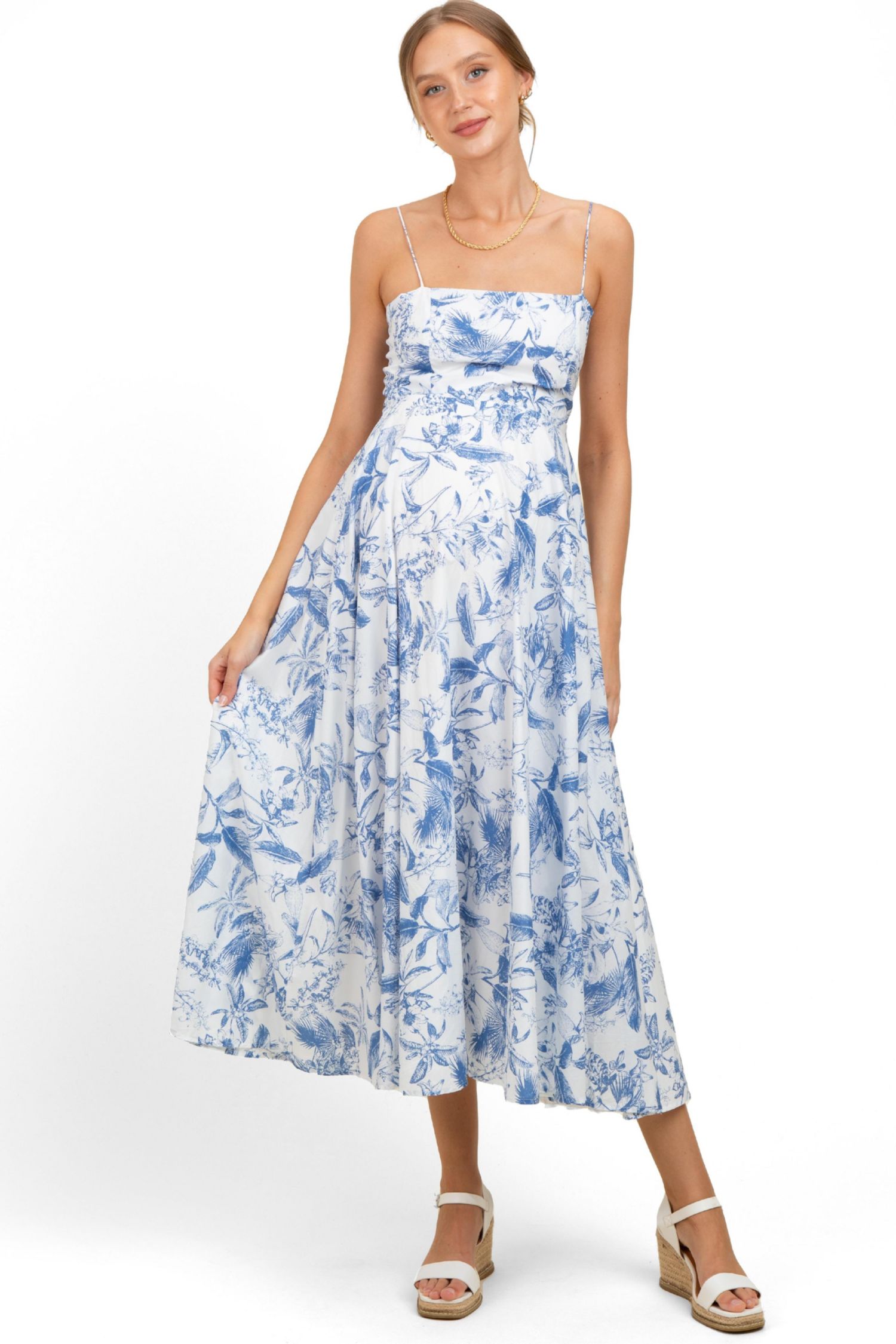 Women's Light Pink Linen A-Line Flared Midi Dress