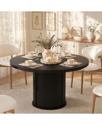 Farmhouse 47" Round Dining Table for 4-6 - Modern Circle Table with 2-Layer Storage Shelf and Drawer - Perfect for Dining Room, Living Room