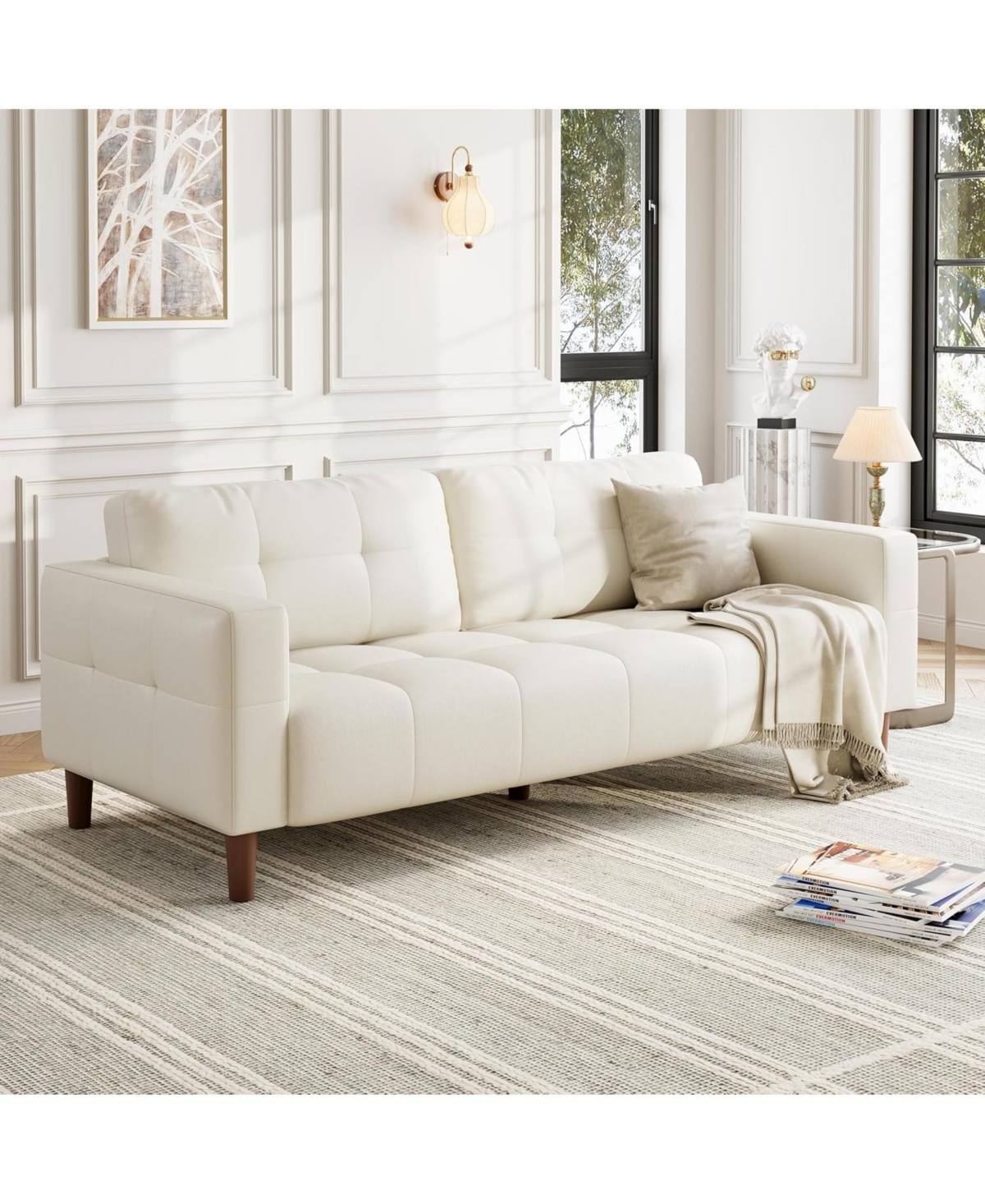 gaomon 3-Seater Sofa Couch, 83 Wide Faux Leather Couch with Spring Cushion, Modern Deep Seats and 2 Removable Back Cushions