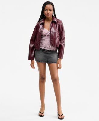Juniors' Faux-Leather Jacket