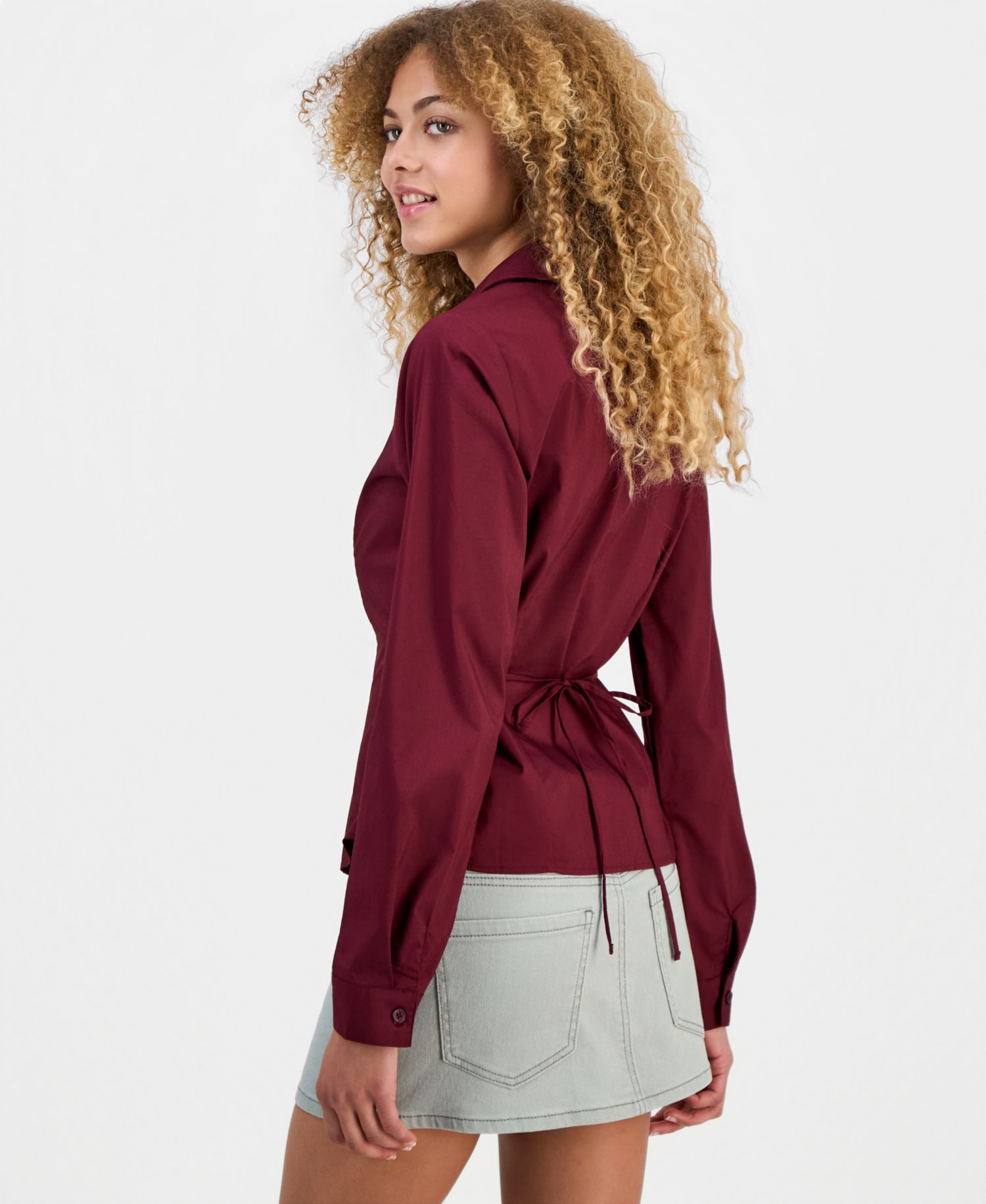 Juniors' Tie-Back Long-Sleeve Shirt