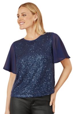 Women's Sheer Sleeve Sequin Top