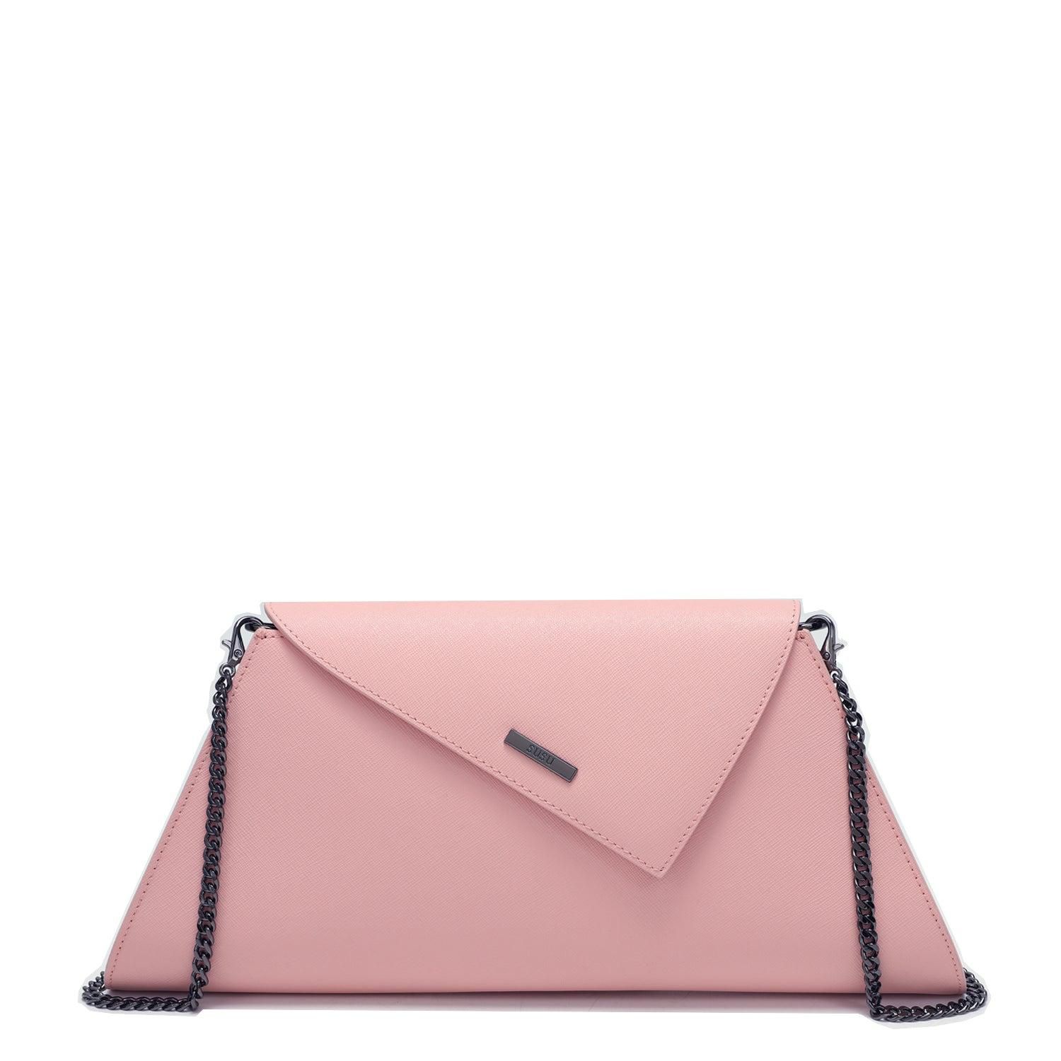 Womens Saffiano Leather Envelope Clutch Purse Crossbody Evening Bag with Chain Strap Elegant Handbag