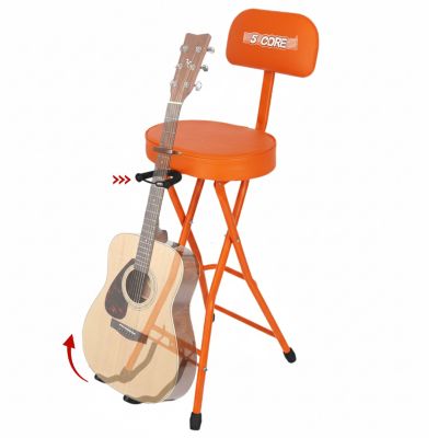 5Core Guitar Stool 3.15" Padded Chair w Backrest Foldable Music Seat Built in Foot Rest Guitar Stand