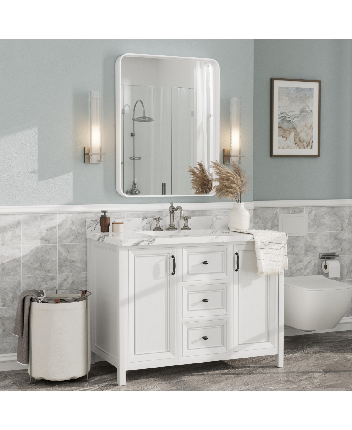 Apmir 28" x 36" High-Strength Tempered Glass and Aluminum Alloy Framed Wall Decor Bathroom Vanity Mirror