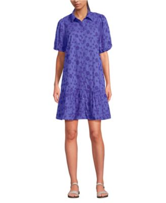 Women's Elbow Sleeve Eyelet Knee Length Shirt Dress