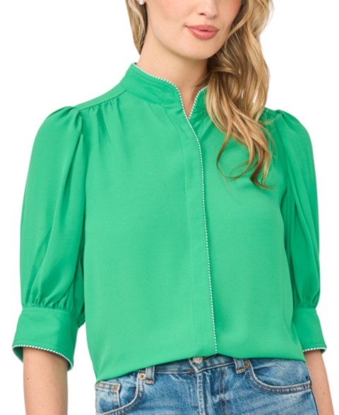Женские топы CeCe Women's Pearce Puff-Sleeve Open Collar Top
