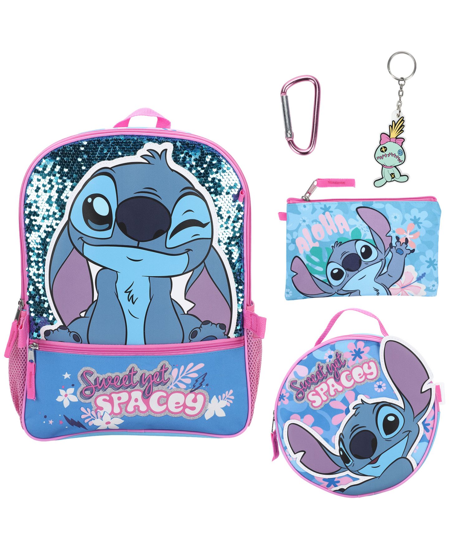 Детские сумки Stitch Backpack, Lunch Bag, Pencil Case, Key Chain and Caraniber, 5-Piece Set, цвет: Синий — фото 1