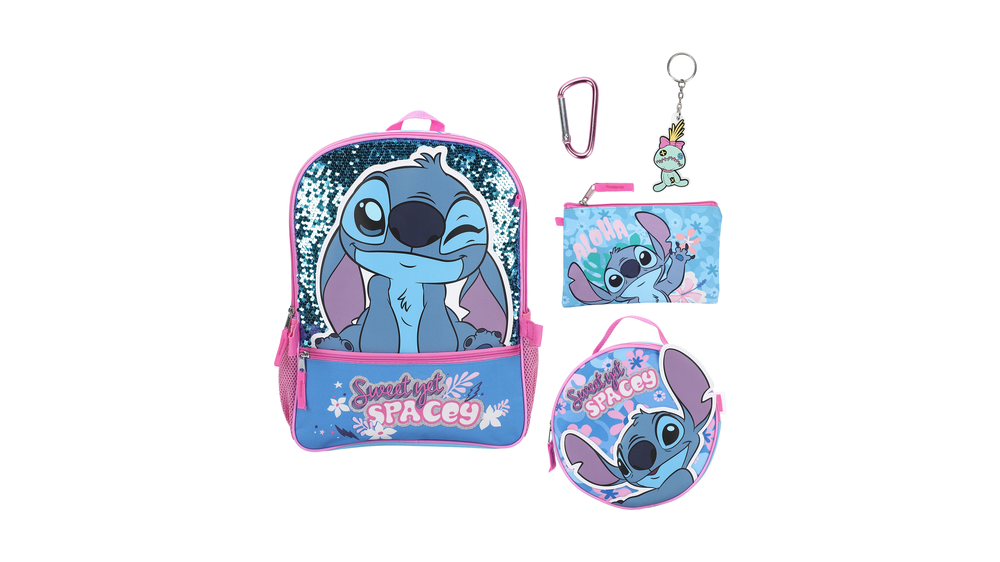 Stitch Boys' Backpack, Lunch Bag, Pencil Case, Key Chain and Caraniber, 5-Piece Set