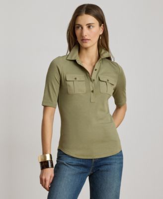 Women's Slim-Fit Short-Sleeve Collared Top