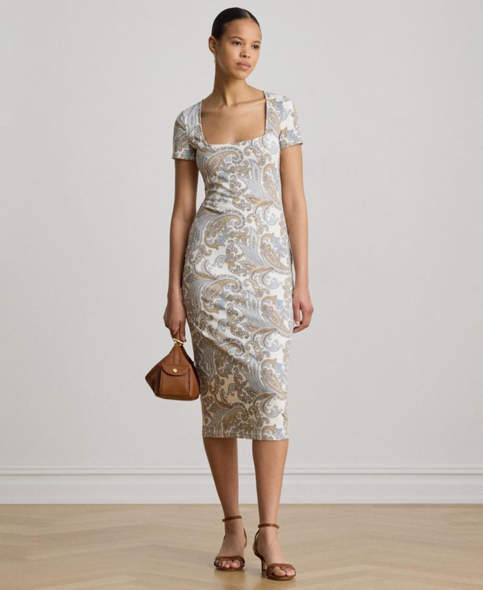 Lauren Ralph Lauren Women's Slim-Fit Square Neck Short-Sleeve Midi Dress