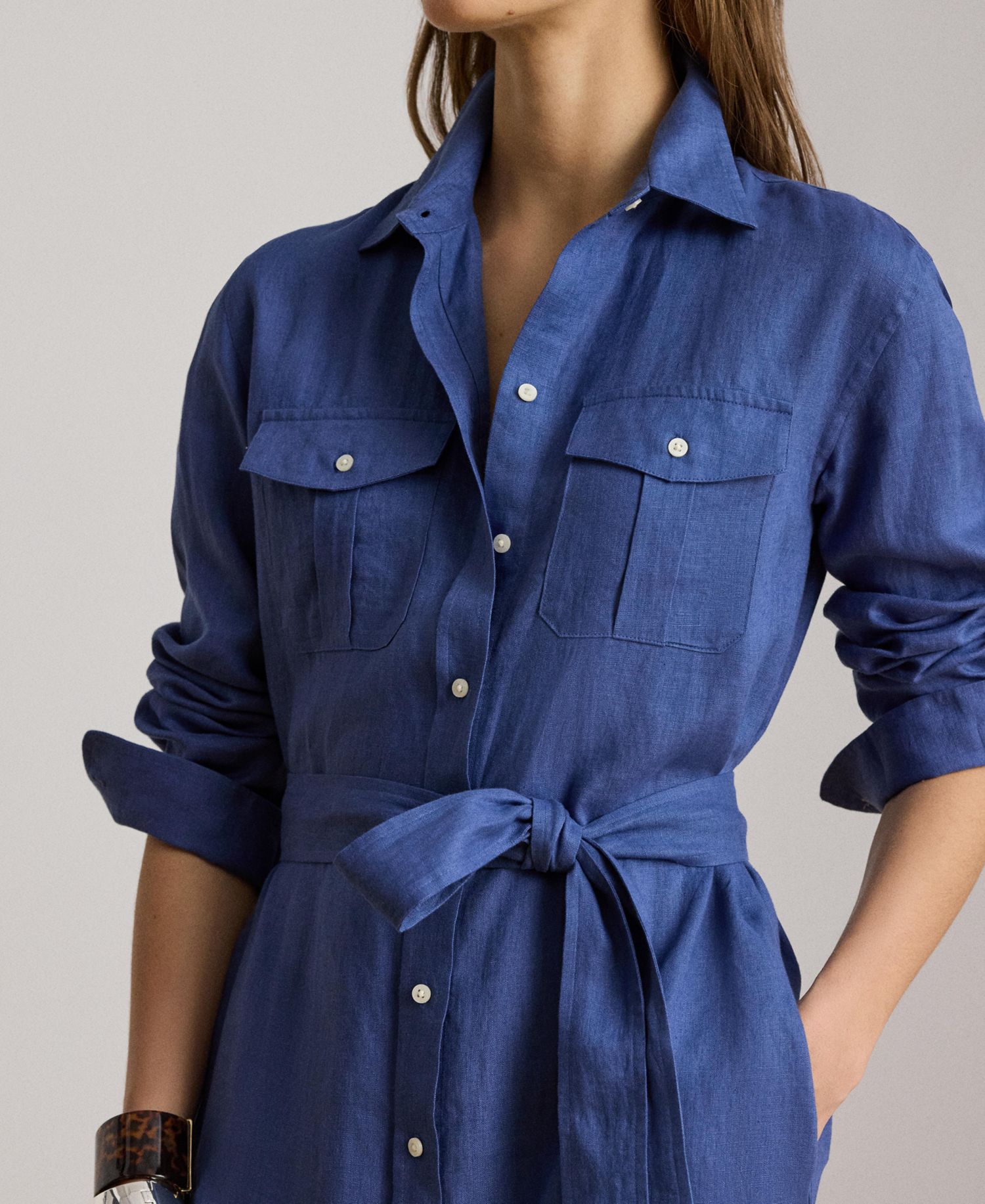 Women's Point Collar Midi Shirt-Dress