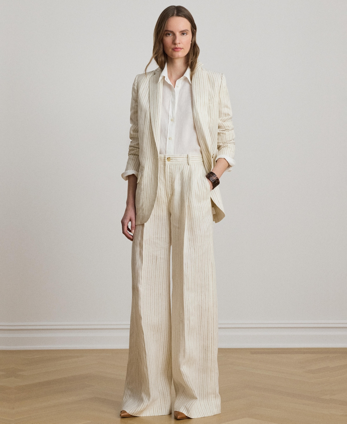 Lauren Ralph Women's Pinstripe Notch Lapel Long-Sleeve Blazer