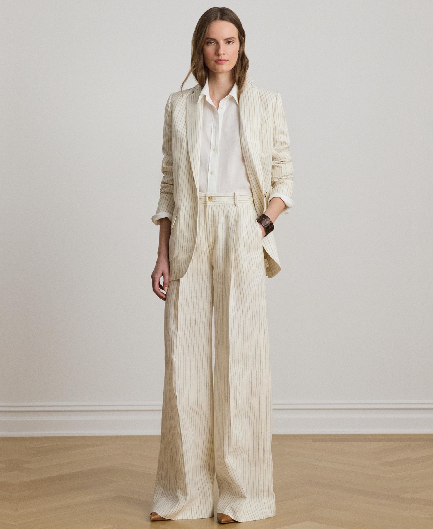 Women's Pinstripe Notch Lapel Long-Sleeve Blazer