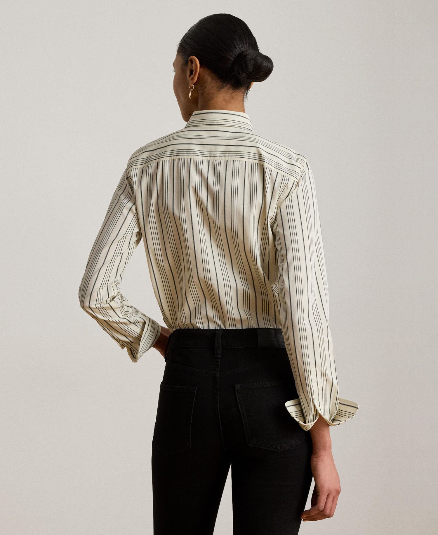 Petite Striped Collared Crest-Embroidered Shirt