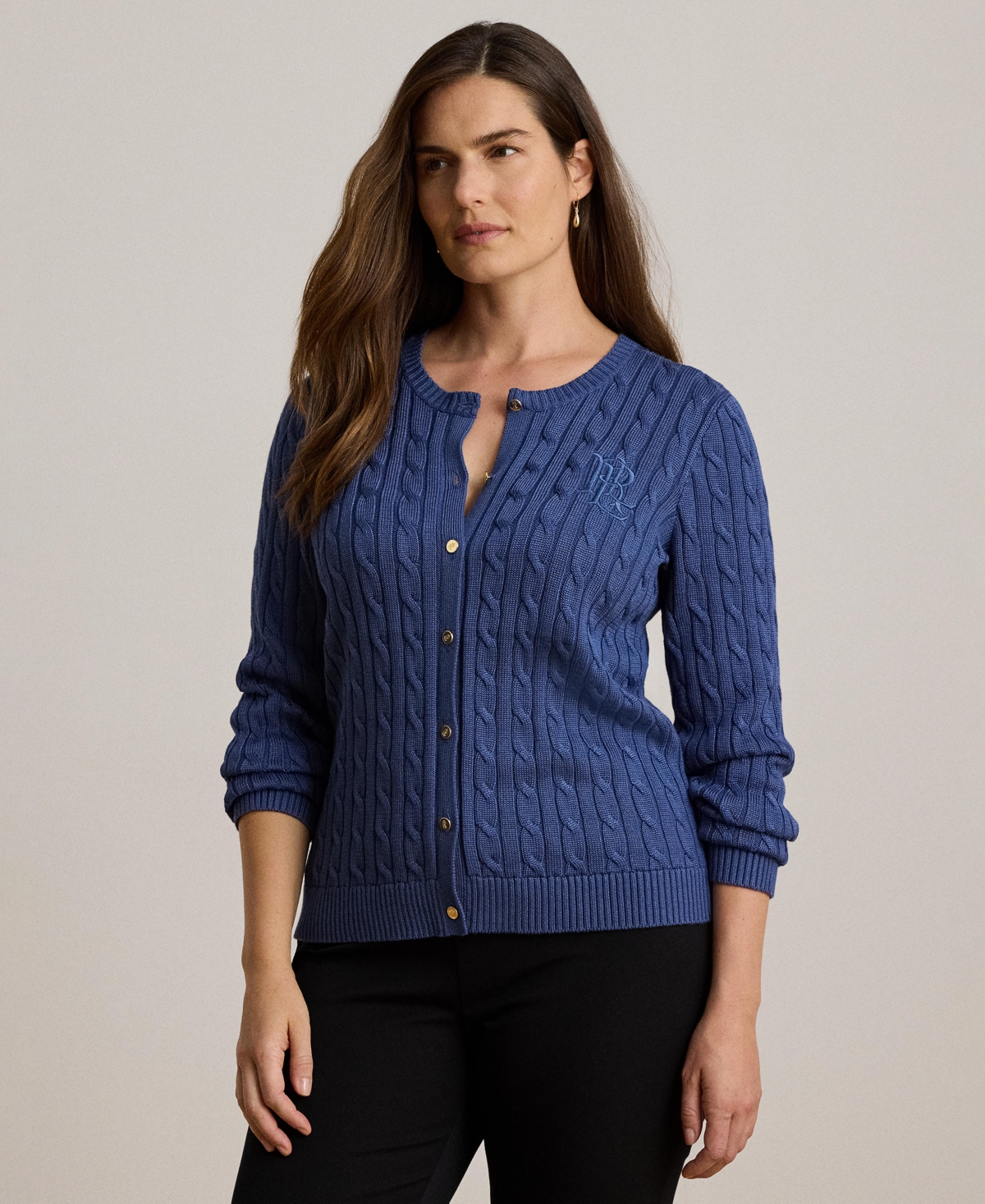 Lauren Ralph Women's Crewneck Buttoned Placket Cardigan Sweater