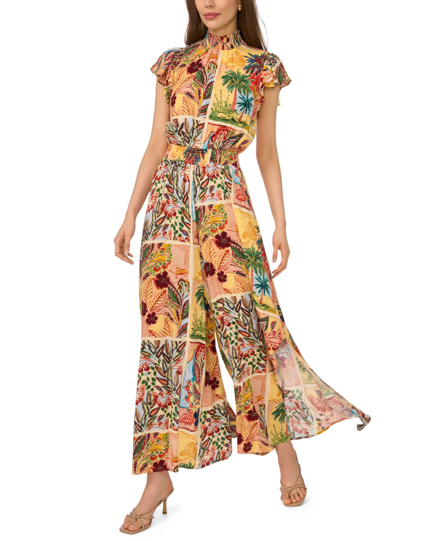 Flutter-Sleeve Smocked Waist Jumpsuit