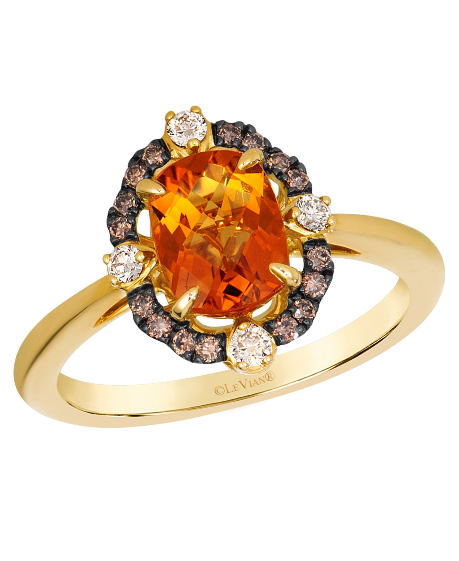 Cinnamon Citrine® cushion cut (1-1/6 ct. t.w.), Nude Diamond (1/10 ct. t.w.) & Chocolate Diamond (1/8 ct. t.w.) Ring in 14k Honey Gold