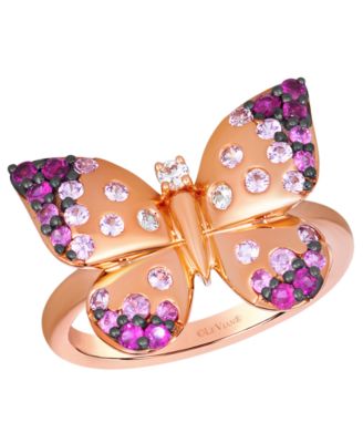 Strawberry Ombr&eacute; Sapphire Butterfly (3/4 ct. t.w.) & Vanilla Sapphire Ring in 14k Strawberry Gold