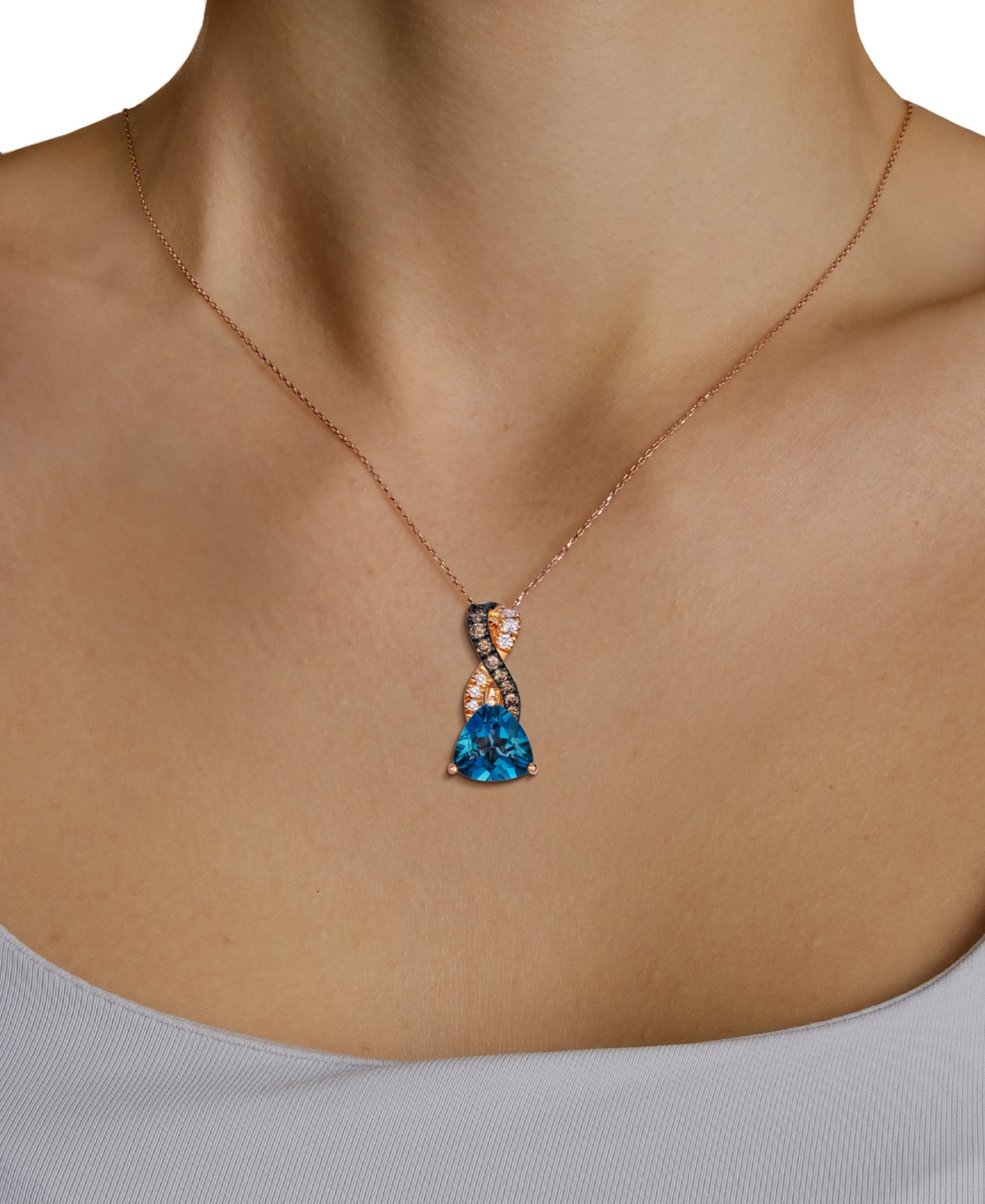 Le Vian London Blue Topaz (1 ct. t.w.), Chocolate Diamond (1/8 ct. t.w.) & Nude Diamond (1/20 ct. t.w.) Pendant Necklace in 14k Strawberry Gold