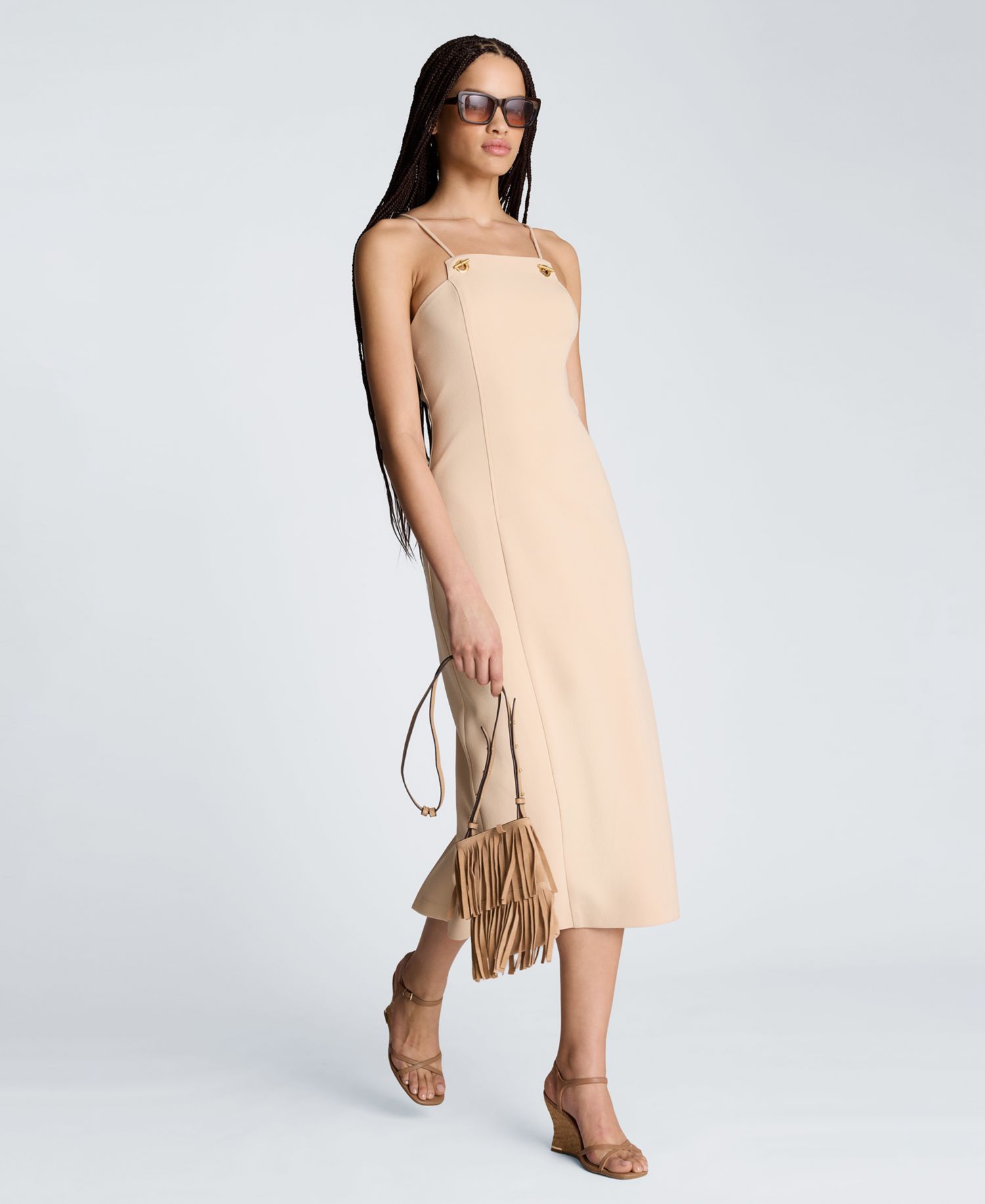 Women's Square Neck Grommet Midi Dress