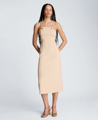 Women's Square Neck Grommet Midi Dress