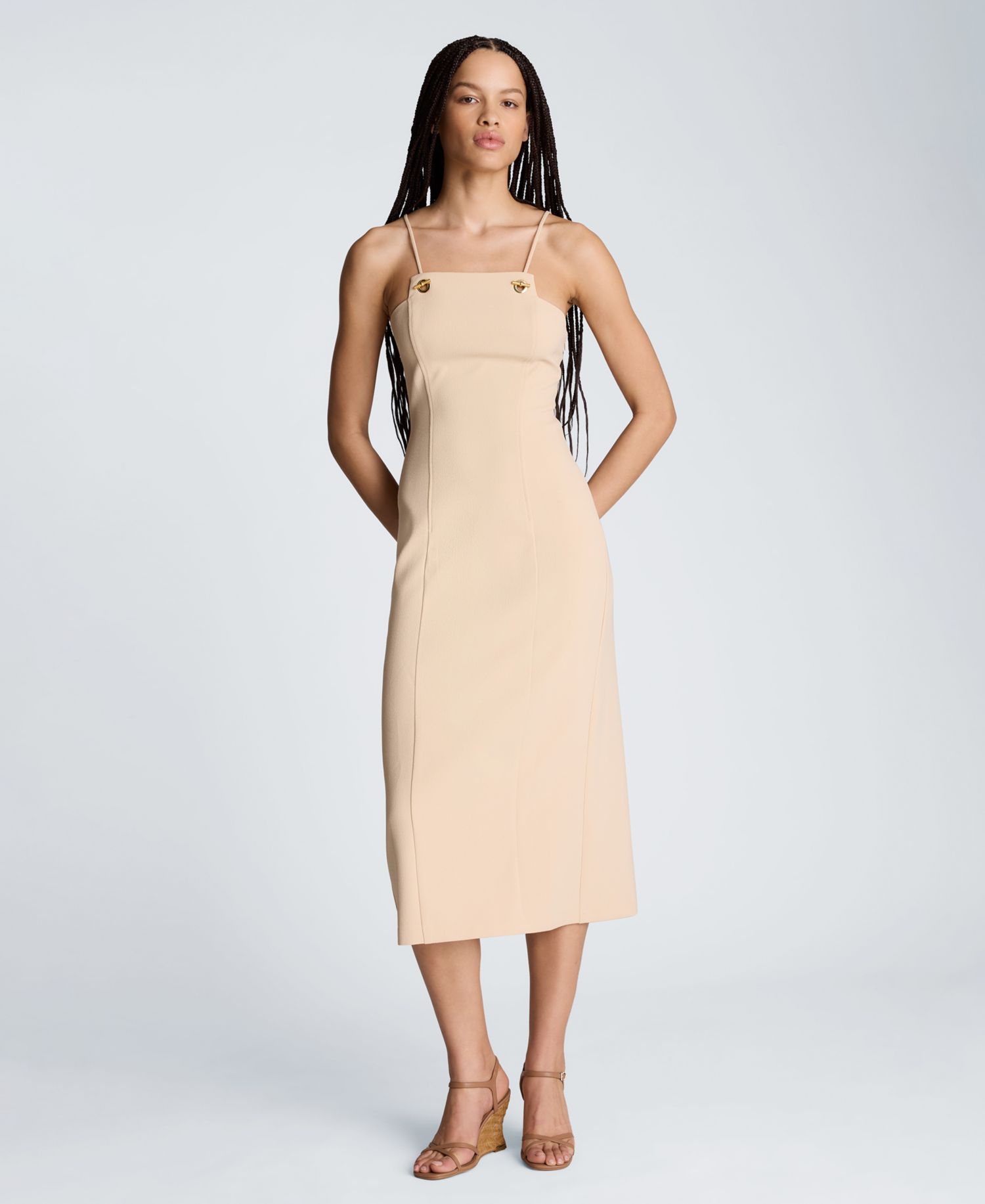 Women's Square Neck Grommet Midi Dress