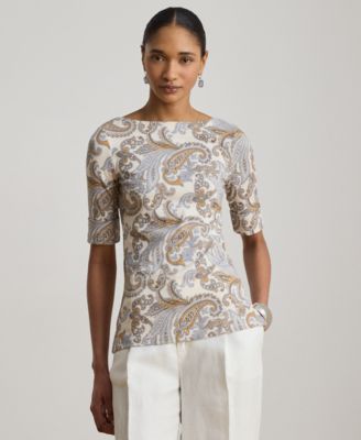 Petite Paisley Boat Neck T-Shirt