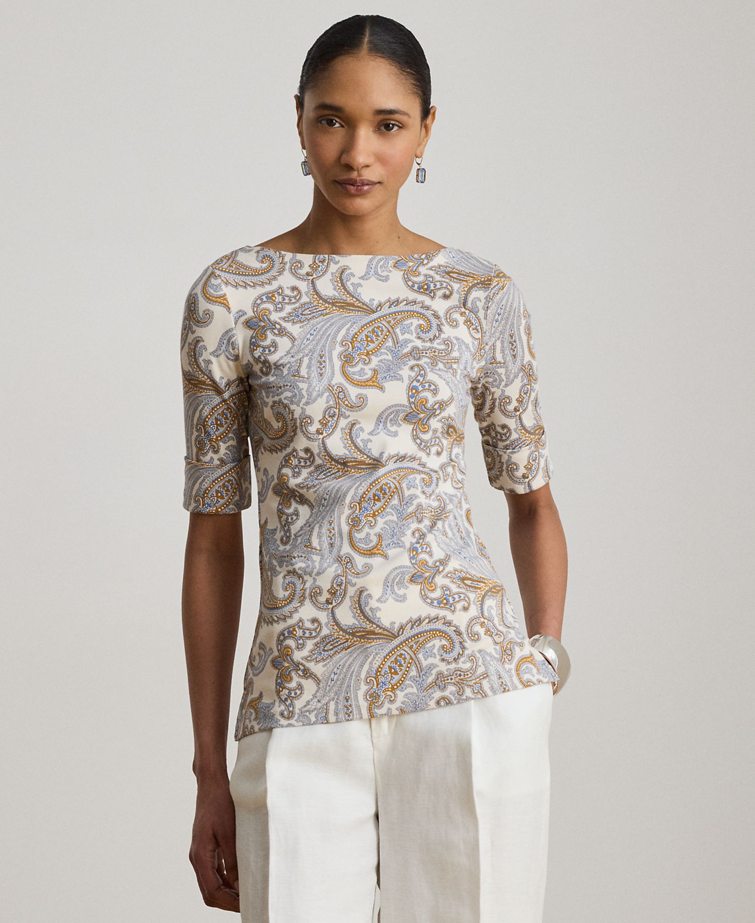 Women's Boat Neck Short-Sleeve Blouse