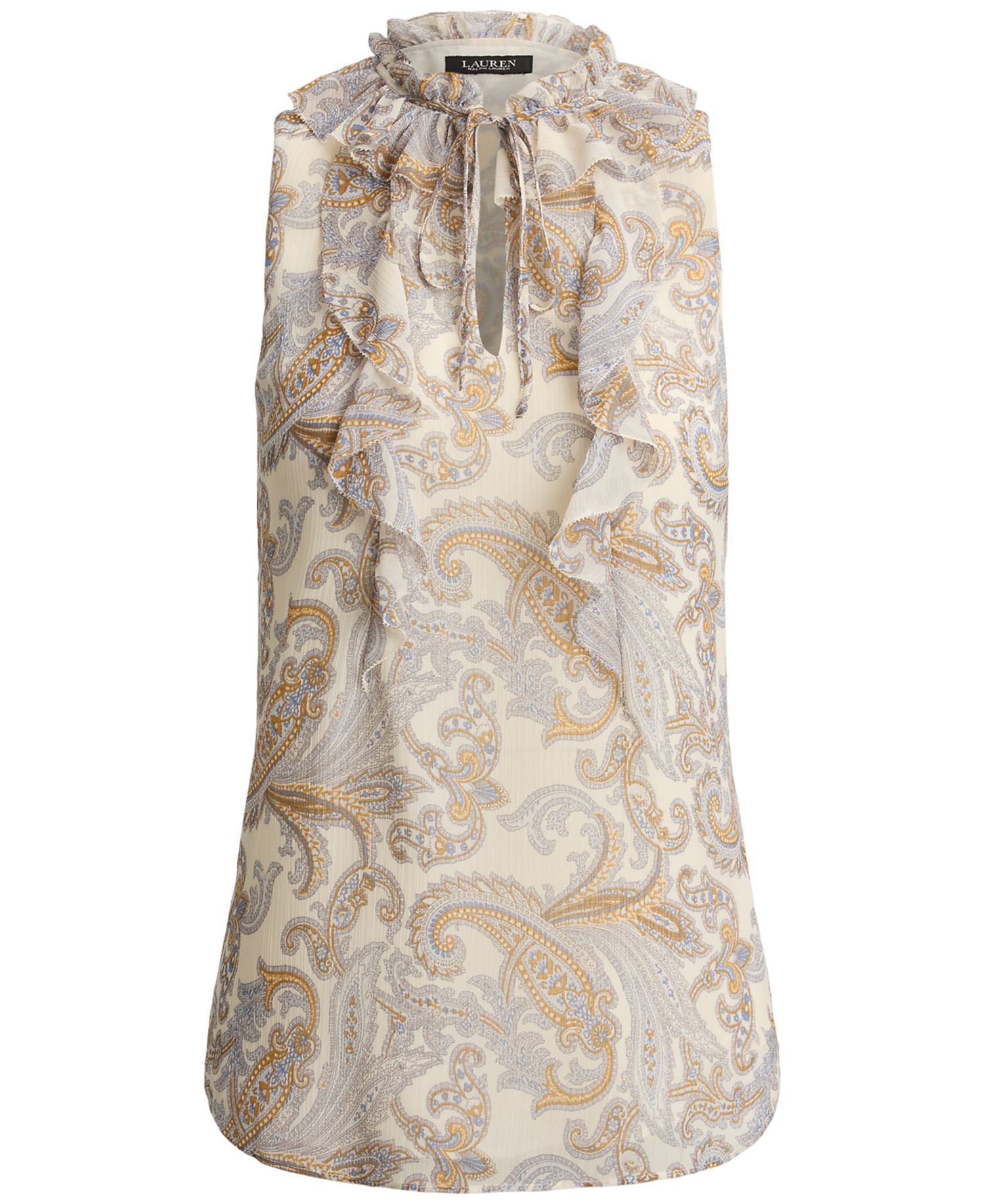 Petite Paisley Ruffle-Trim Sleeveless Blouse