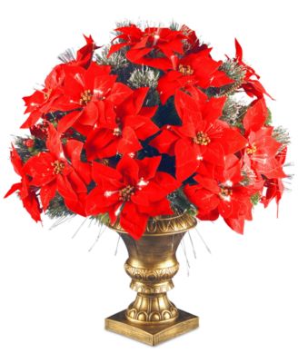 National Tree Company - 26" Fiber Optic Ice Crestwood Spruce Bush with Poinsettia