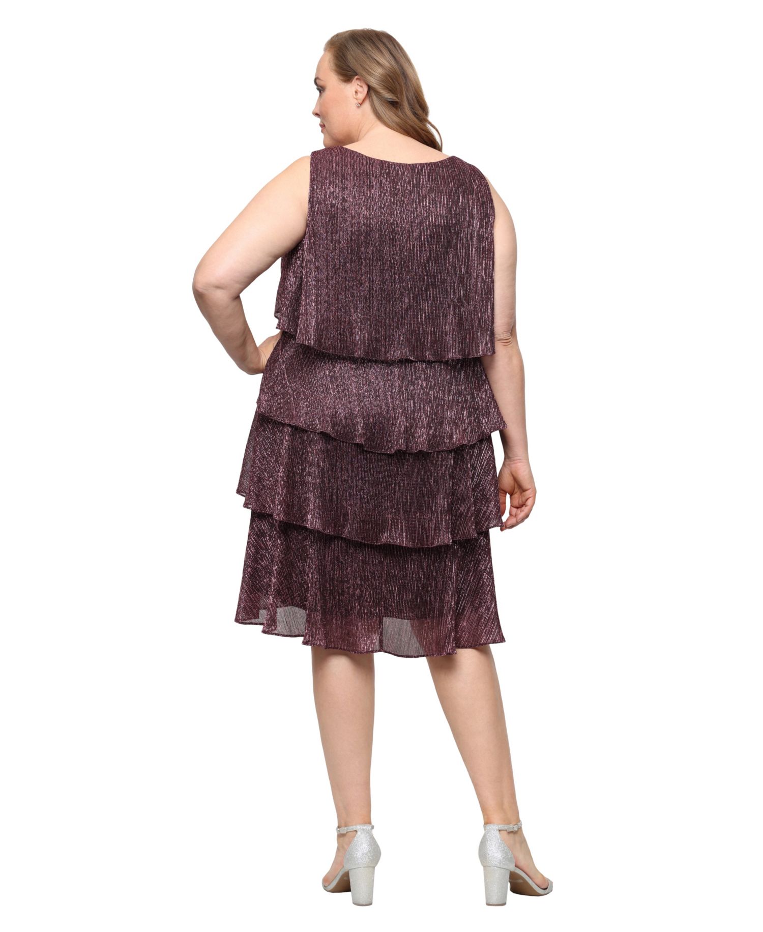 Plus Size 2-Piece. Metallic Tiered Dress & Jacket Set