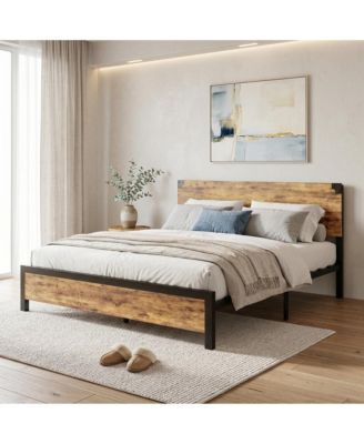 Vintage-Industrial Bed Frame with Under-Bed Storage Drawers and Sturdy Metal Slats - Noise-Free Modern Bedroom Furniture, No Box Spring Needed