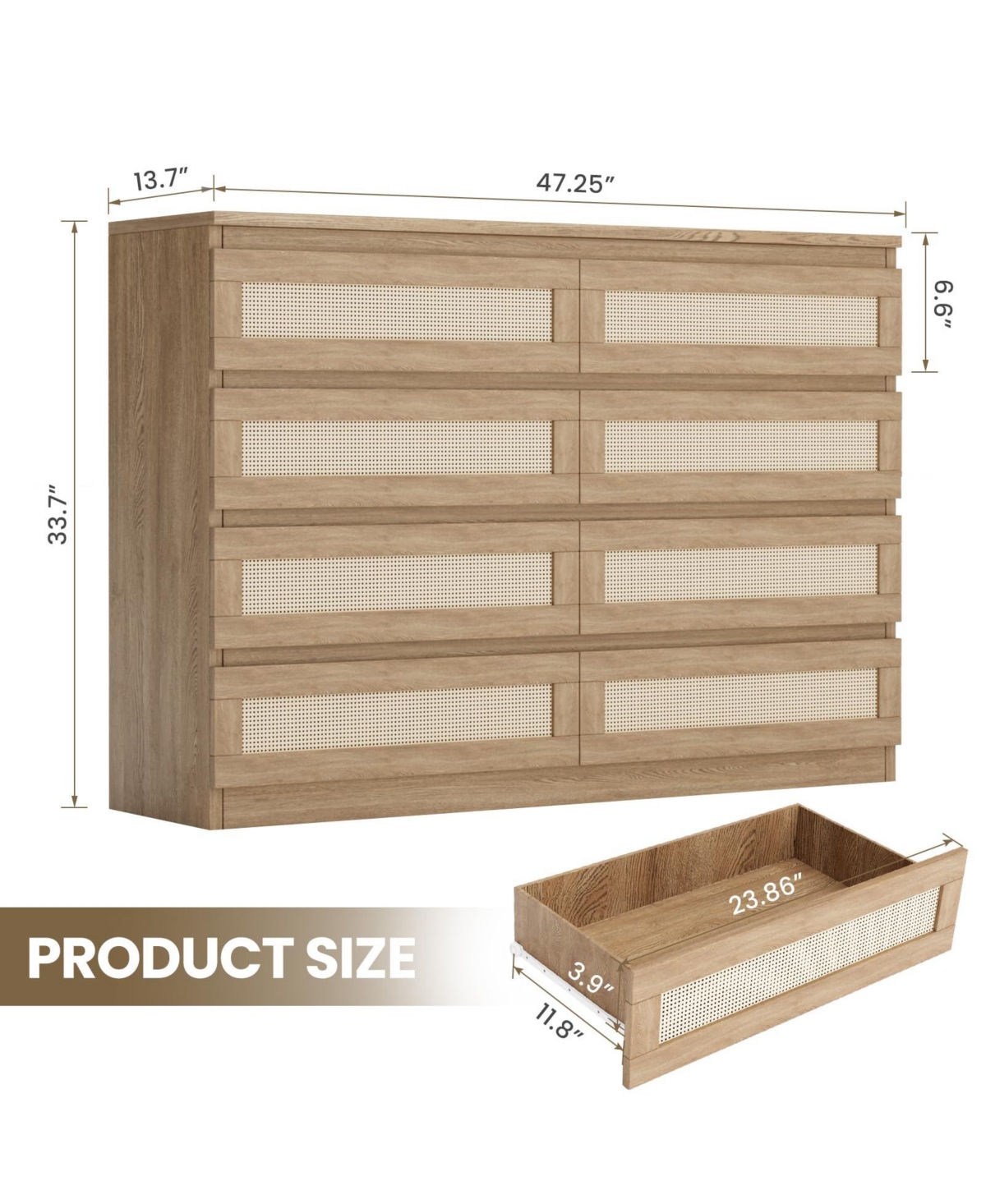 gaomon Rattan Dresser 8 Drawer Double for Bedroom