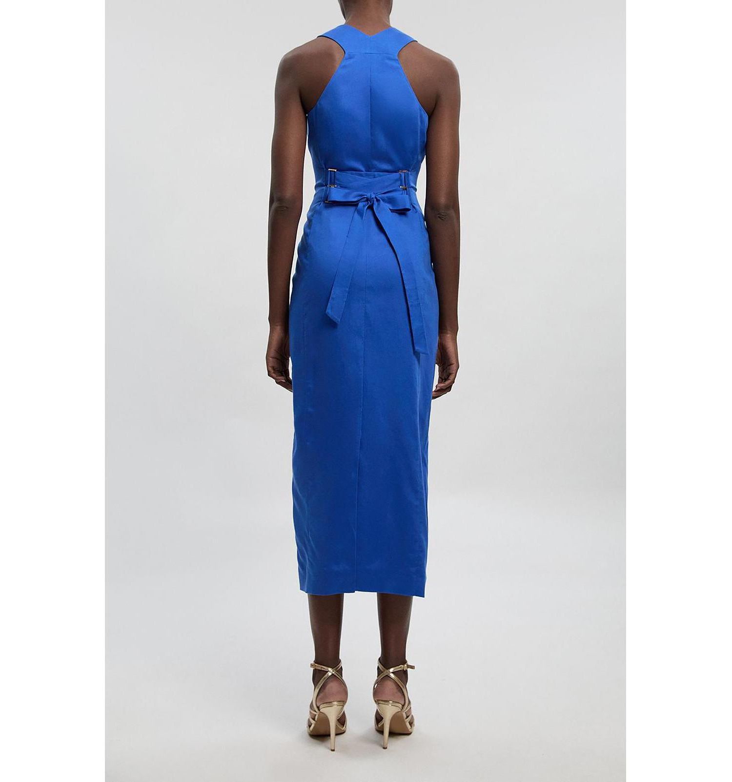 Women's Tailored Linen Corset Back Midi Dress