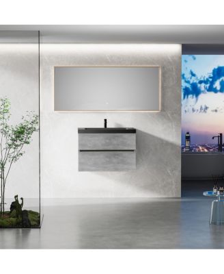 Inch Wall Mounted Bathroom Vanity, Quartz Sand Sink, Soft Close Drawers, Easy Install