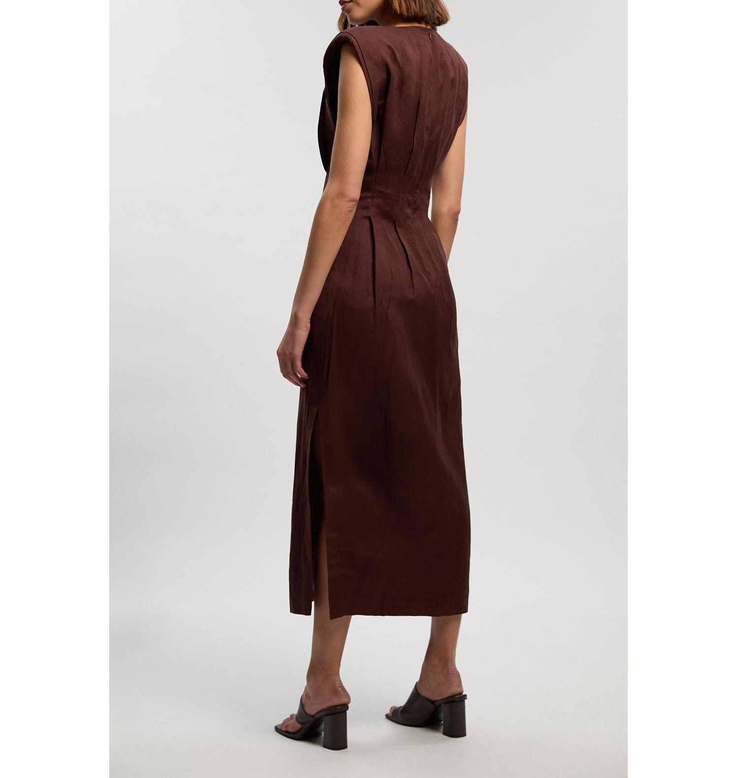 Women's Linen Blend Pintuck Midi Dress