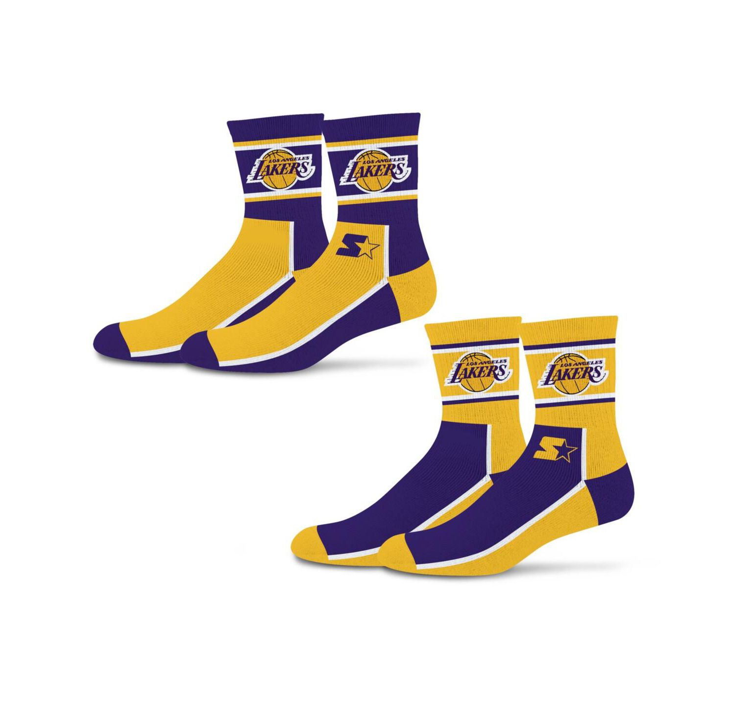 Men's and Women's 2-Pack Purple/Gold Los Angeles Lakers Double Color Block Mid-Crew Socks