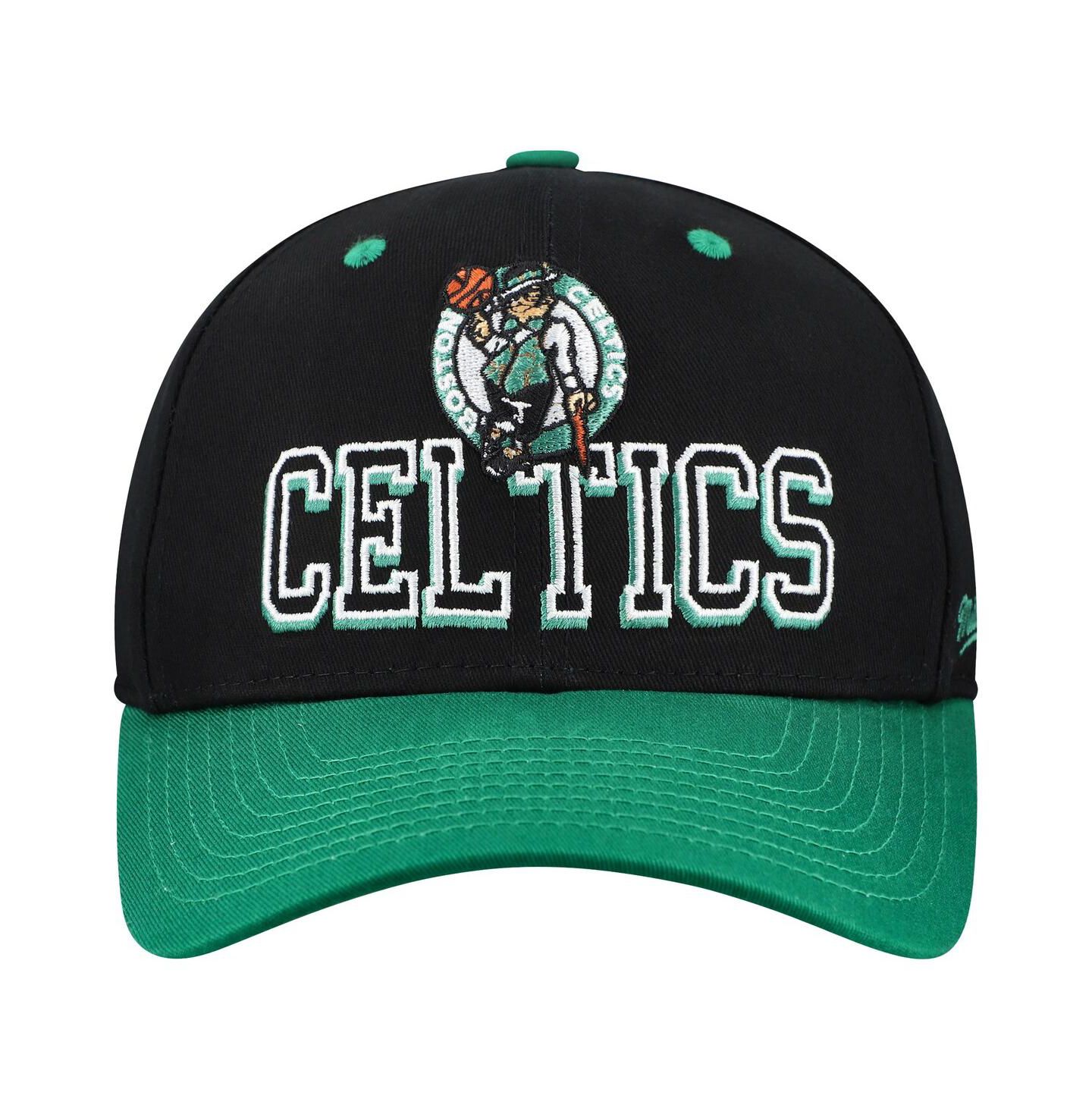 Мужская кепка Mitchell & Ness Black/Kelly Green Boston Celtics Backside Script 2-Tone Pro Crown Adjustable Hat — фото 2