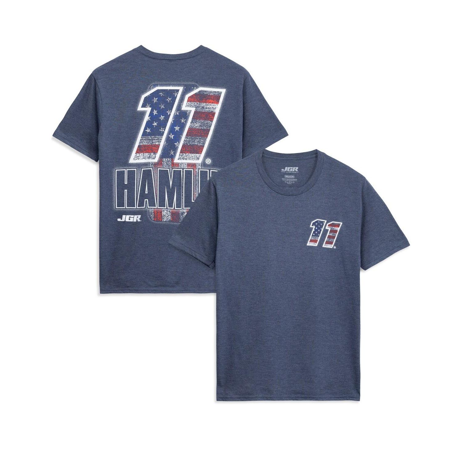 Men's Heather Navy Denny Hamlin 11 Patriotic Number Tri-Blend T-Shirt