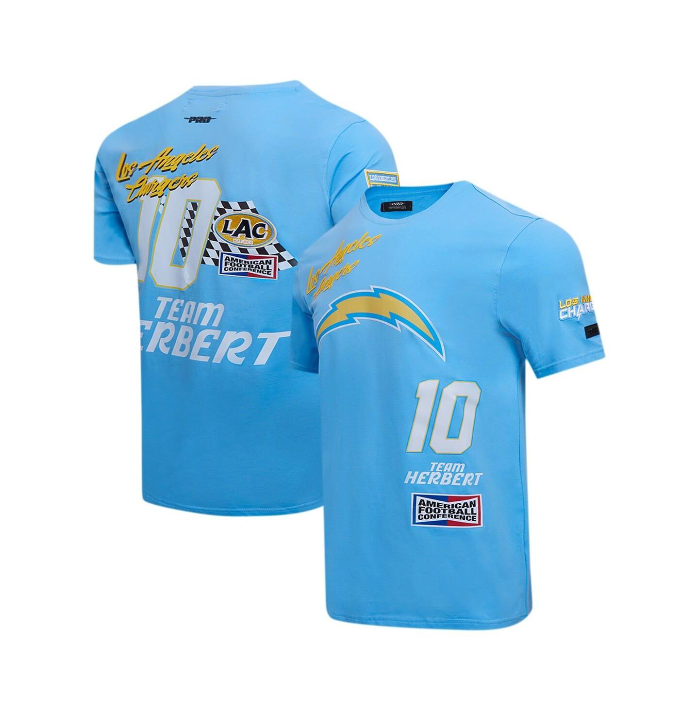 Мужская футболка Pro Standard Justin Herbert Powder Blue Los Angeles Chargers Fast Lane Name and Number Player — фото 1