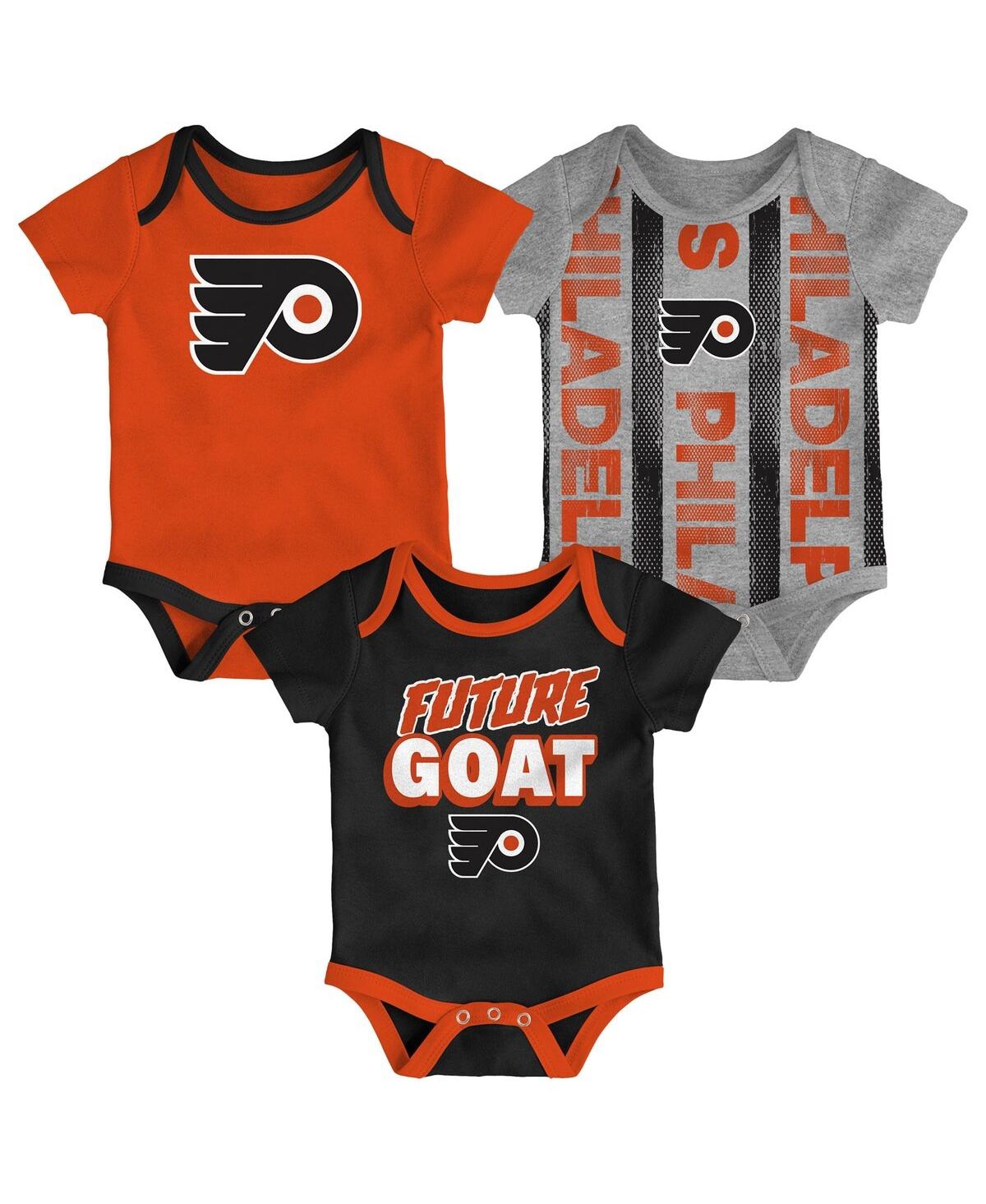 Outerstuff Baby Boys And Girls 3-pack Philadelphia Flyers Loyal Buddies Bodysuit Set In Orange