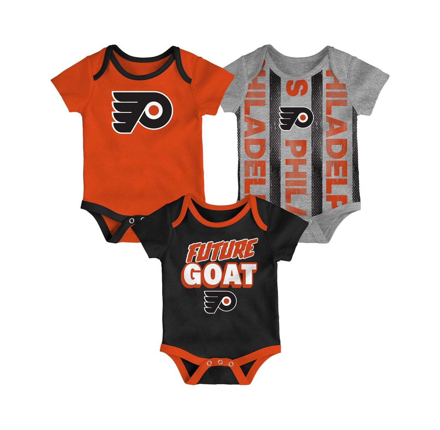 Baby Boys and Girls 3-Pack Philadelphia Flyers Loyal Buddies Bodysuit Set