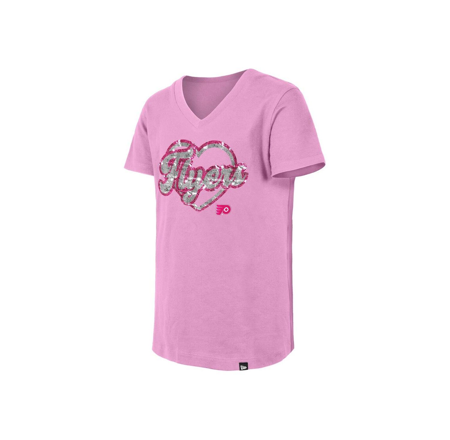 Girl's Pink Philadelphia Flyers Flip Sequin V-Neck T-Shirt